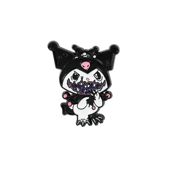 Pin Kuromi My Melody Black Enamel Pink Emo Rave Scene Evil Goth Brooch Sanrio - Picture 3 of 8